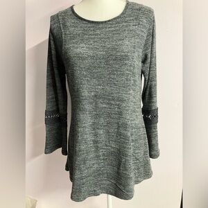 Lildy Women’s Pullover Tunic Top, Small-Medium, Long Flared Sleeves, Gray,